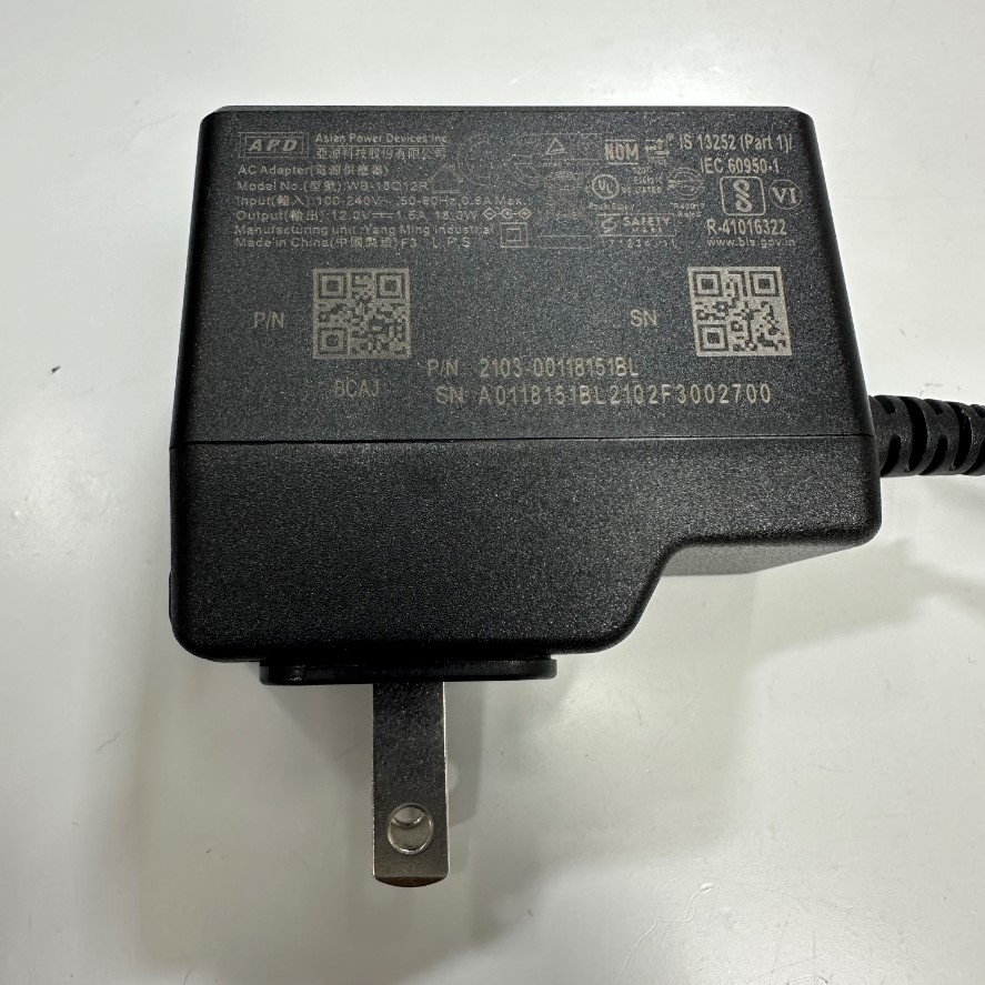 Adapter 12V 1.5A 18W APD US Plug OEM Thay Thế CAS HAPU05F1 12V 1.25A 10W Connector Tip Size GX16 2 Pin Female Screw Circular For Cân Đện Tử Tính Giá Commercial Scale CAS ER-Plus 6Kg