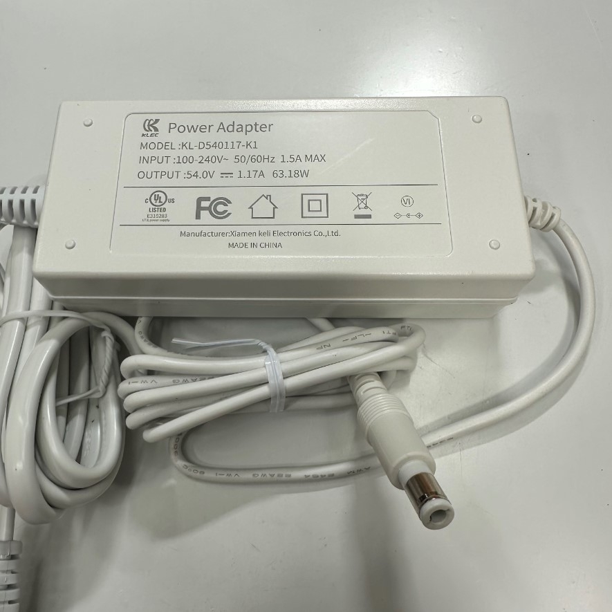 Adapter 54V 1.17A 63W Xiamen Keli KL-D540117-K1 Connector Tip Size 6.5mm x 3.0mm