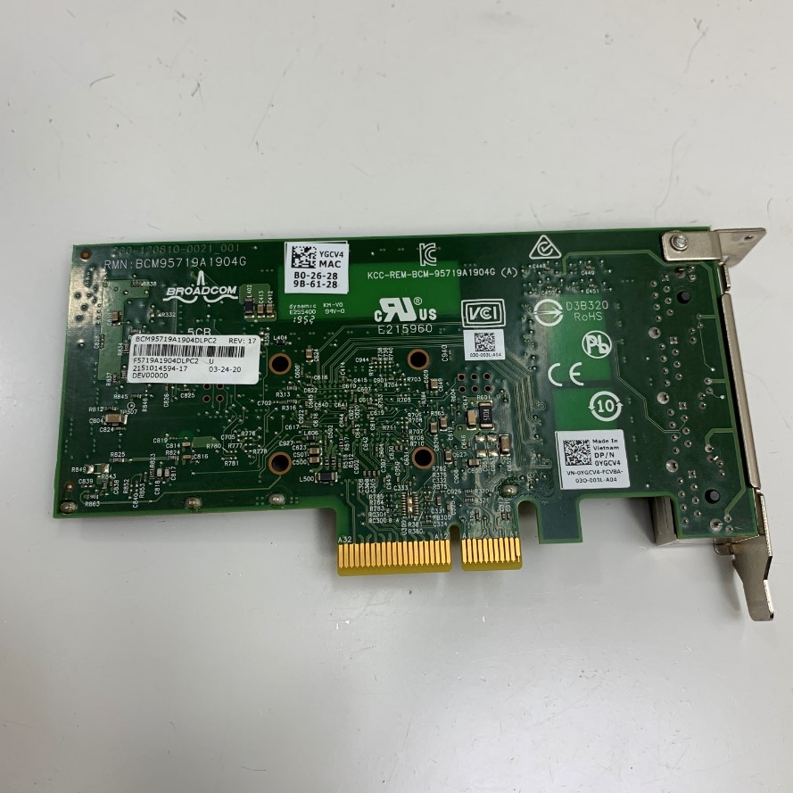 Card Mạng Dell Broadcom BCM95719A1904G Quad 4 Port Lan Gigabit Ethernet RJ45 Low Profile Half Bracket PCIe X4 0YGCV4 For Server, GigE Interface, Industrial Card Network