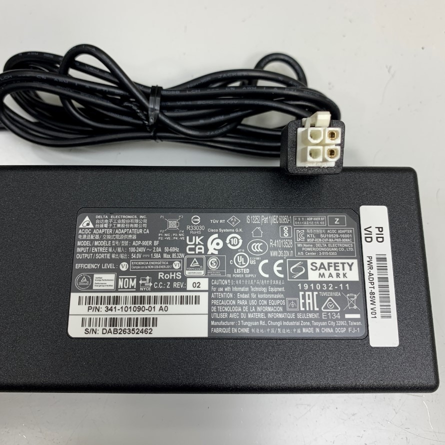 Adapter 54V 1.58A 85.32W Delta ADP-90ER BF Connector Size 4 Pin ATX Molex For Cisco Switch PoE Business 350 Series Managed Switch, 16-port GE, PoE, 2x1G SFP CBS350-16P-2G