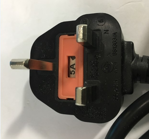 Dây Nguồn I-SHENG SP-62 IS-15 UK Chuẩn 3 Chấu Có Cầu Chì Chữ L Vuông Góc 90 Độ AC Power Cord BS1363 to C13 Right Angle 10A 250V 3X0.75mm Length 2M