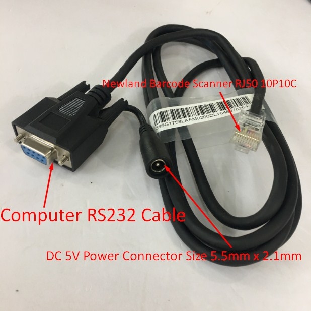 Bộ Cáp Cho Máy Quét Symbol DS6878 Barcode Scanner CBA-R37-C09ZAR Cable RS232 to RJ50 10Pin Cable with DC Power và Adapter 5V 1.5A DC Power Supply Length 1.8M
