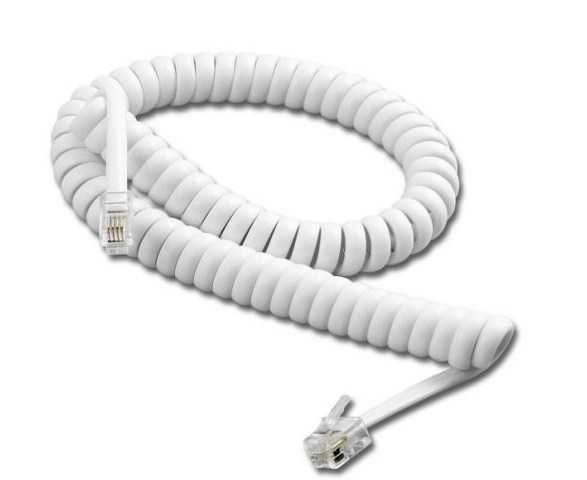 Cáp Kết Nối Xoắn Ốc Tay Cầm Nghe Nói Điện Thoại Bàn Panasonic RJ9 4 Wire Flat Cross Pinned Cable Coiled Telephone Cord RJ9 To RJ9 White Length 1.5M