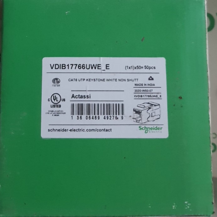 Nhân Mạng Schneider Electric VDIB17766UWE_E Modular Jack RJ45 CAT6 White Actassi S-110 Connector