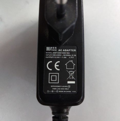 Adapter 12V 1A MASSPOWER EEF1200100E1BA Connector Size 5.5mm x 2.5mm