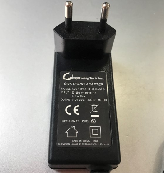 Adapter 12V 1.5A ChungKwang ADS-18FSG-12 12018GPG Connector Size 5.5mm x 2.1mm