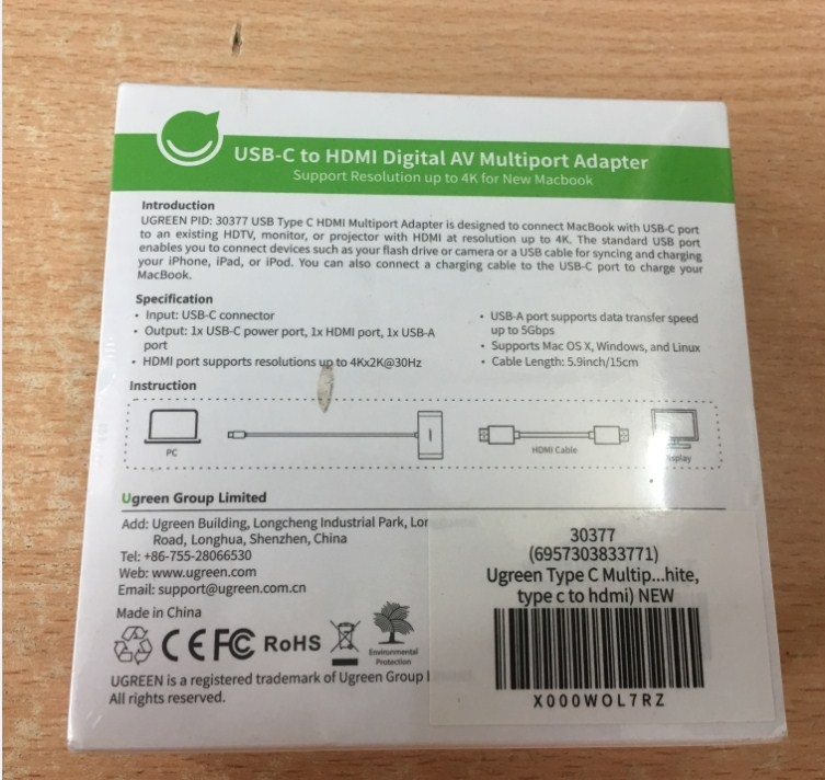 Cáp Chuyển Đổi UGREEN 30377 Cable Adapter USB Type C to HDMI and USB 3.0 Length 15Cm