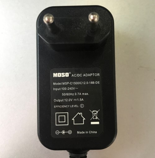 Adapter 12V 1.5A MOSO MSP-C1500IC12.0-18B-DE Connector Size 6.5mm x 3.0mm