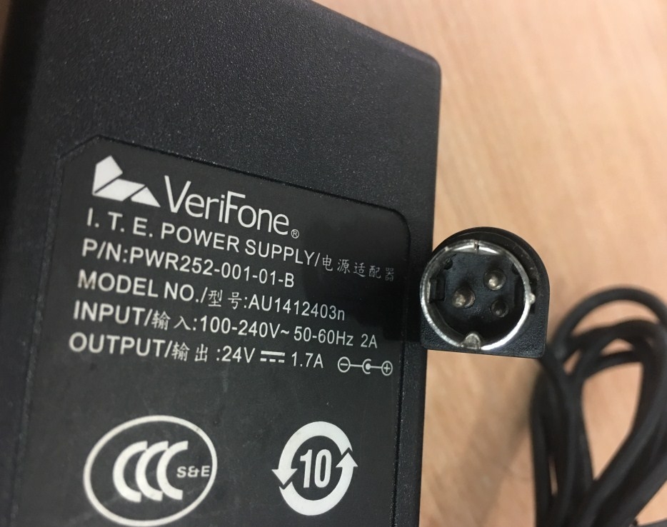 Adapter VERIFONE AU1412403n PWR252-001-01-B 24V 1.7A For POS Mobile Printers Connector Size 3Pin 10mm Mini din