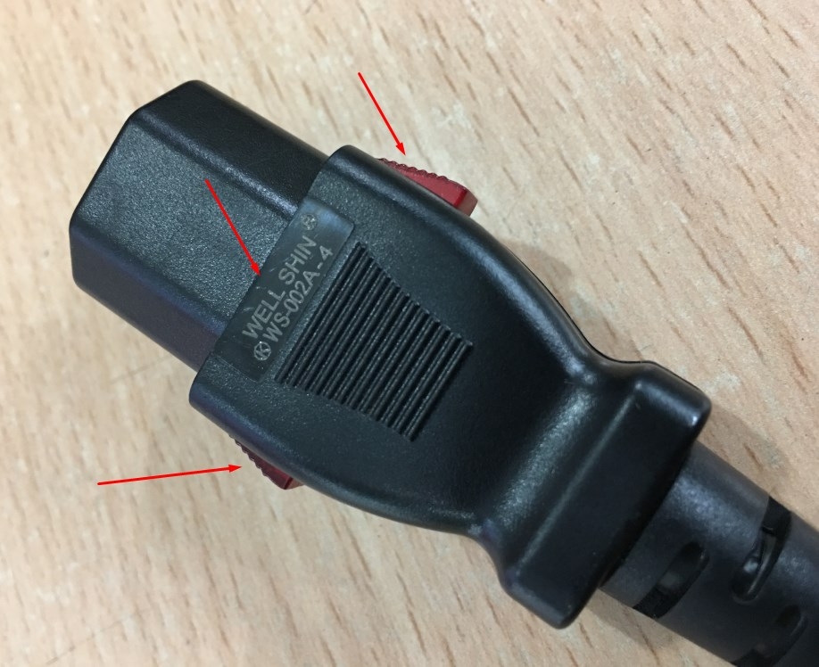 Dây Nguồn Có Khoá Chốt Lẫy Chính Hãng Well Shin WS-002A-4 WS-003-5 AC Power Cord IEC60320 C13 Locking to IEC60320 C14 Locking 10A 250V 3x1.04mm² 17AWG Length 2M