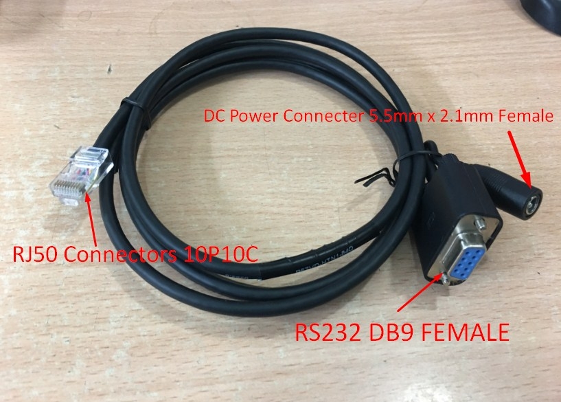 Bộ Cáp Và Xạc Cho Máy Quét Symbol LS2208 Barcode Scanner RS232 To RJ50 10Pin Cable With DC Power Cable For Barcode Scanner Length 1.8M