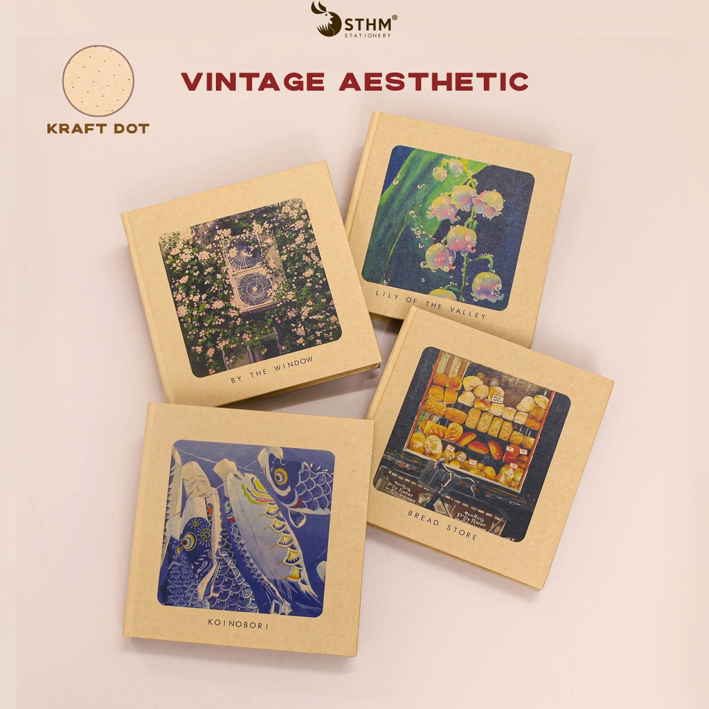 Vintage Aesthetic - Sổ tay vuông ruột kraft dot