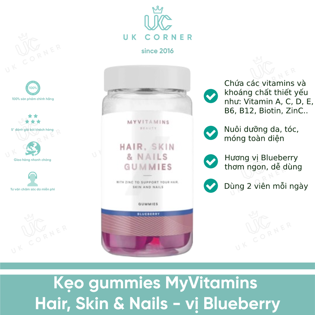 Kẹo MyVitamins Hair, Skin & Nails - Blueberry | UK Corner Store Kẹo MyVitamins Hair, Skin & Nails - Blueberry | UK Corner Store