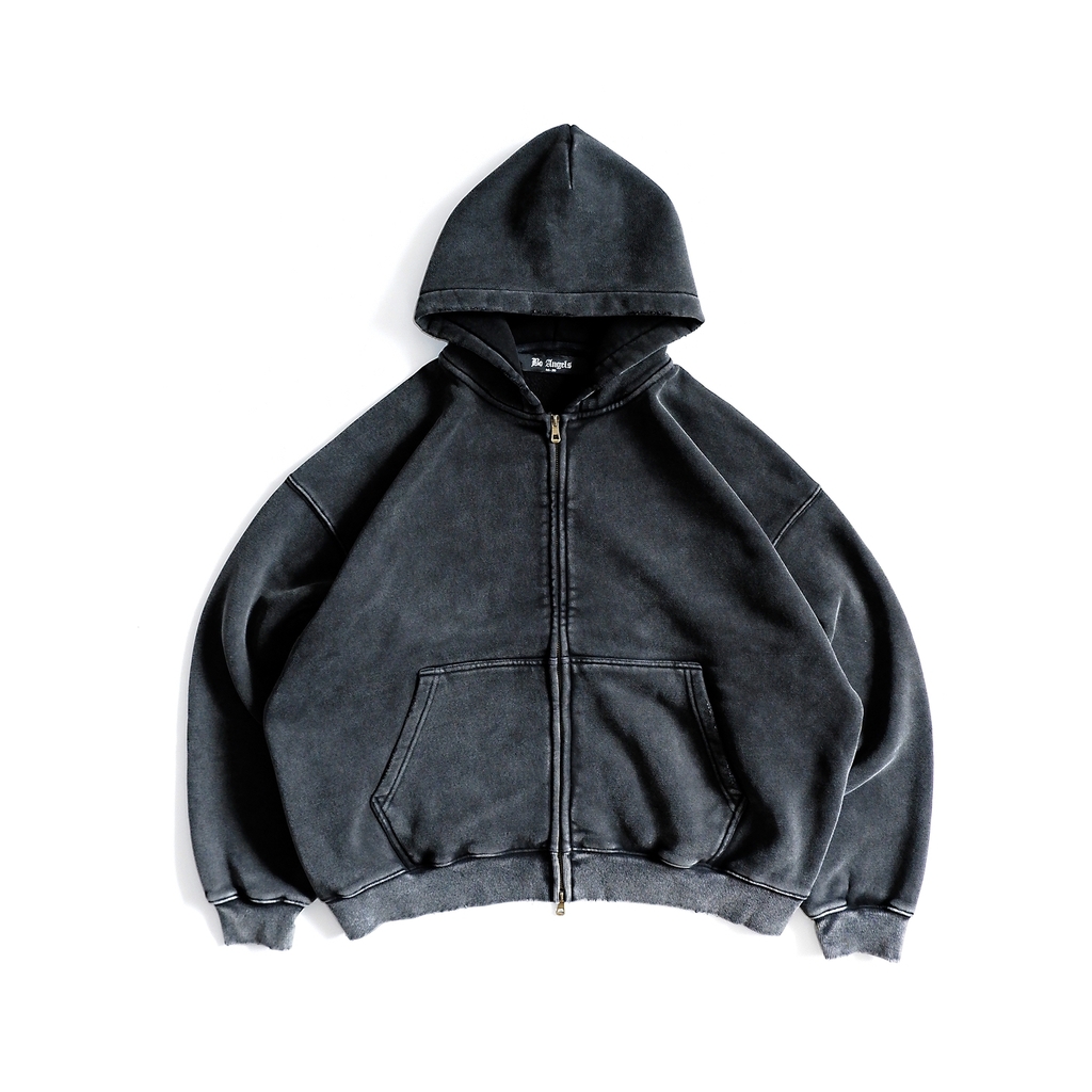 Áo Nỉ Hoodie Zip Dáng Boxy Màu Washed
