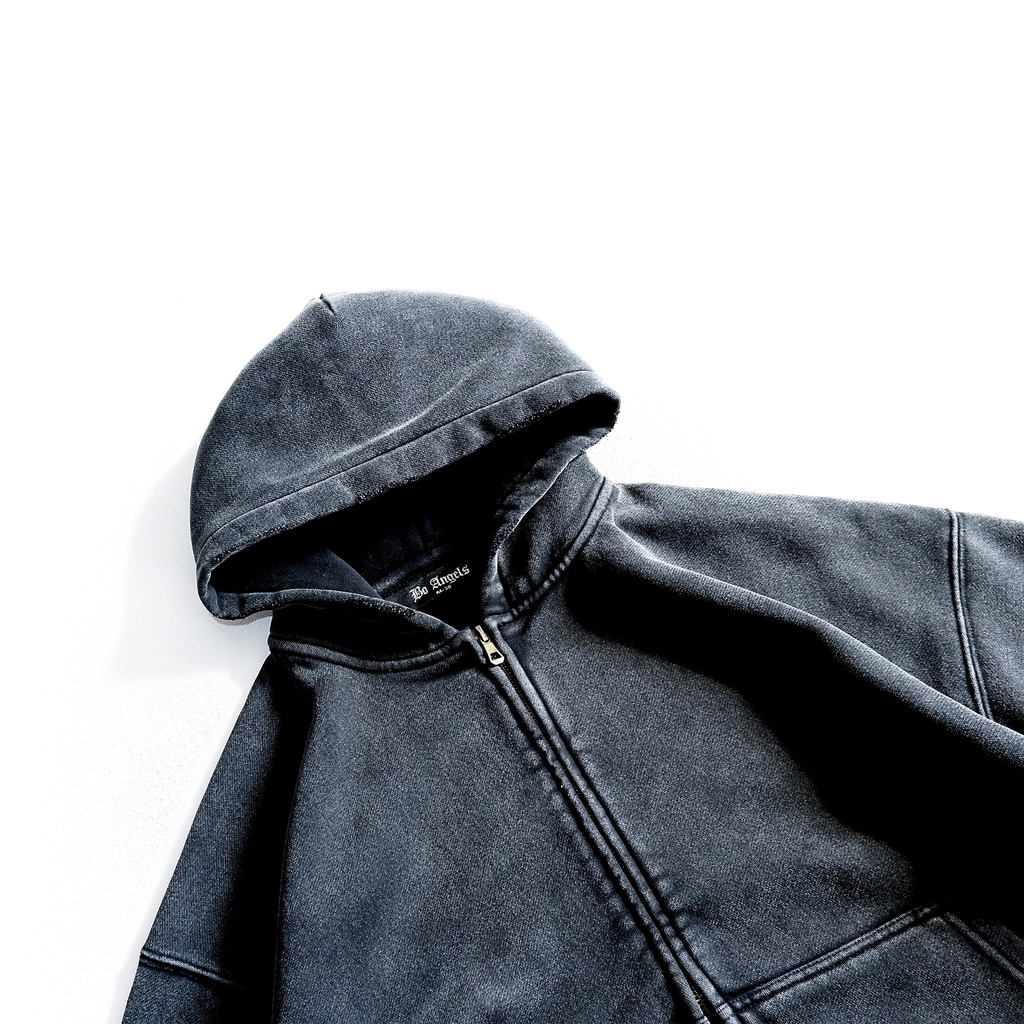 Áo Nỉ Hoodie Zip Dáng Boxy Màu Washed