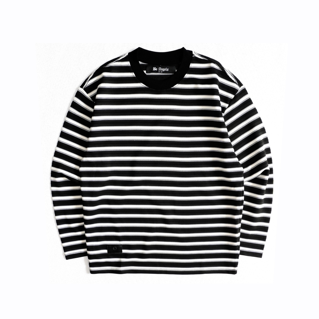 Áo Thun Dài Tay Vải Knit Kẻ Sọc Cổ Tròn