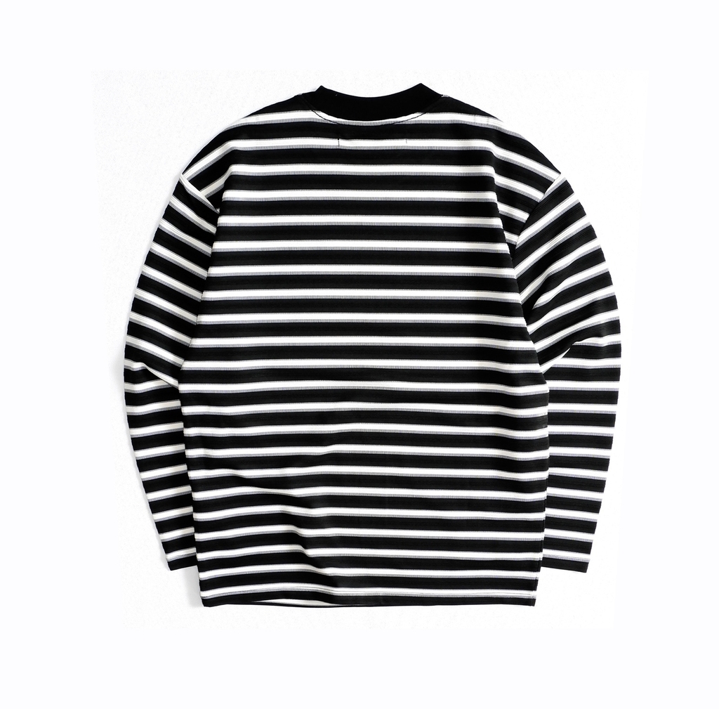Áo Thun Dài Tay Vải Knit Kẻ Sọc Cổ Tròn