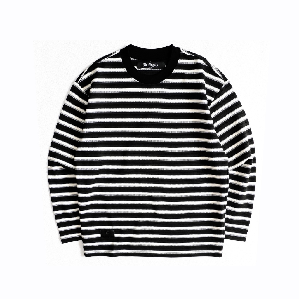 Áo Thun Dài Tay Vải Knit Kẻ Sọc Cổ Tròn