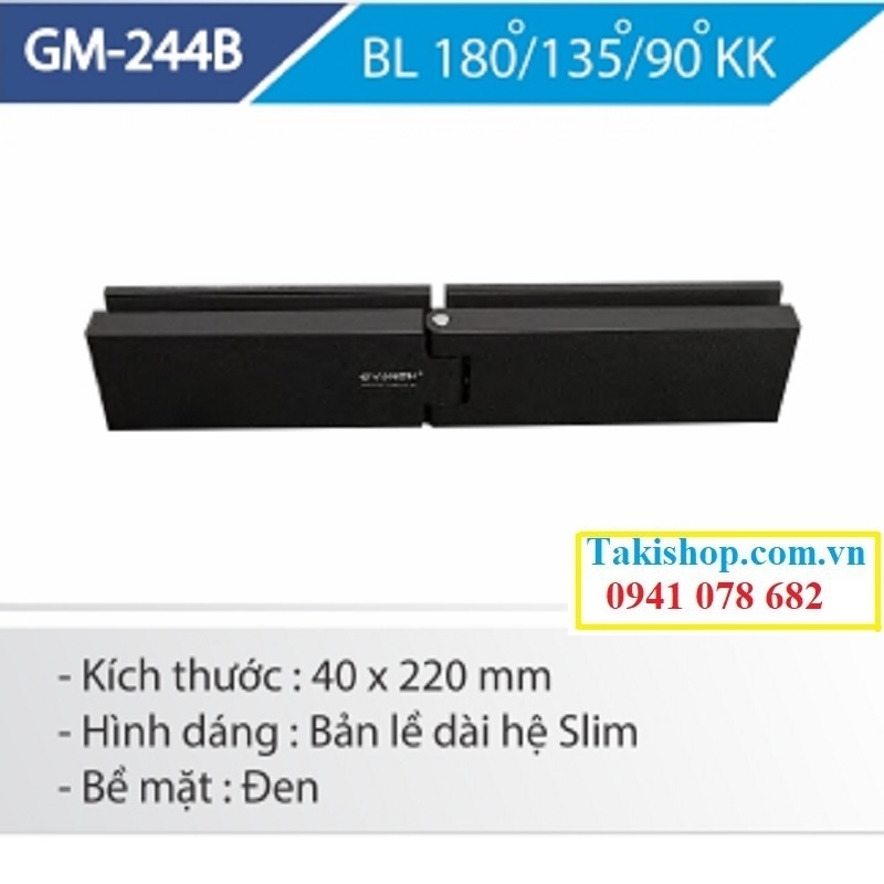 bản lề dài hệ slim mở quay 90 kính - kính, 135, 180 độ màu đen hãng gymek