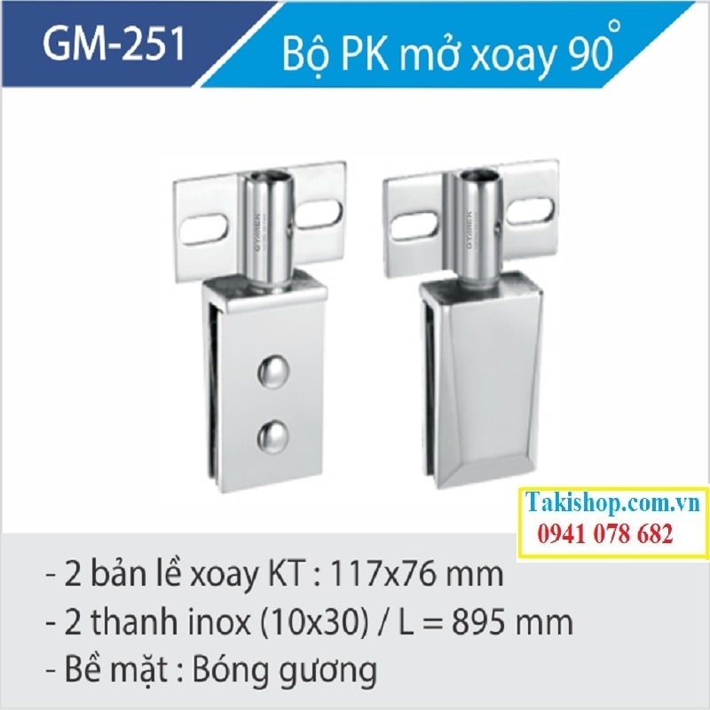 bản lề mở xoay 90 độ màu trắng phòng tắm kính hãng gymek