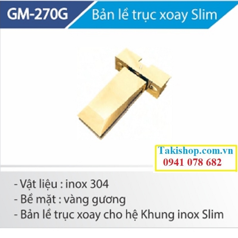 bản lề trục xoay hệ slim màu vàng cho phòng tắm kính hãng Gymek