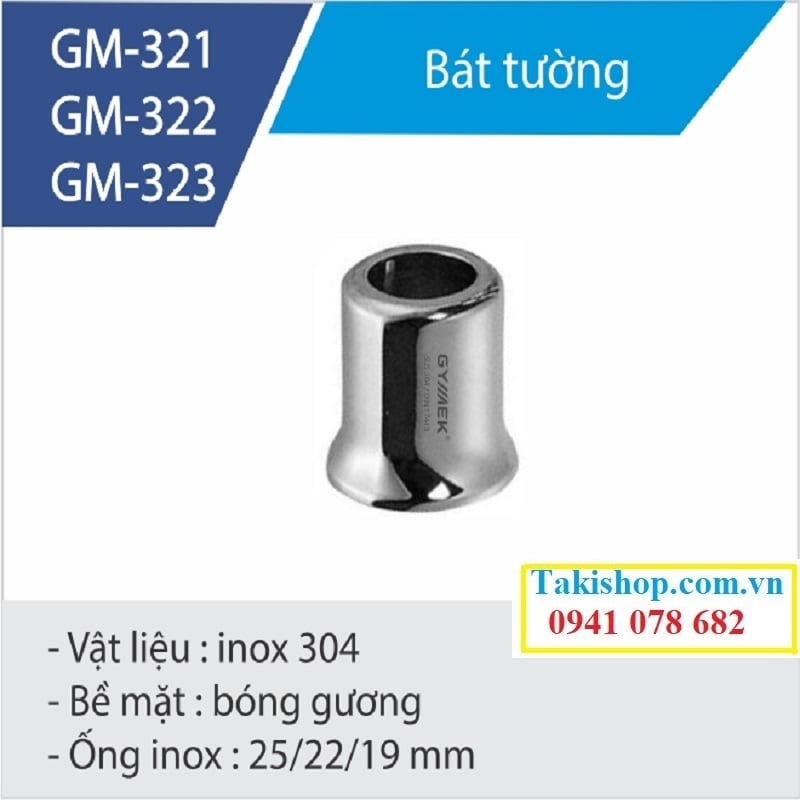 bát tường ống tròn d25 phòng tắm kính màu trắng hãng Gymek