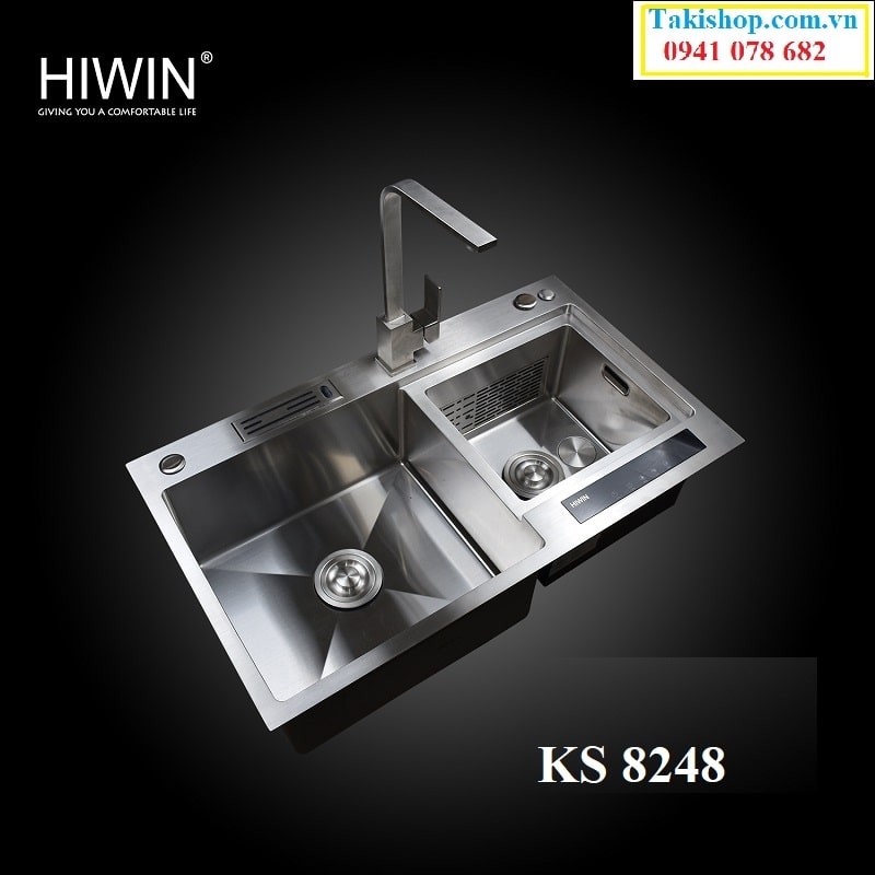 Cung cấp chậu rửa bát kháng khuẩn 2 hố KS 8248 Hiwin giá rẻ đẹp