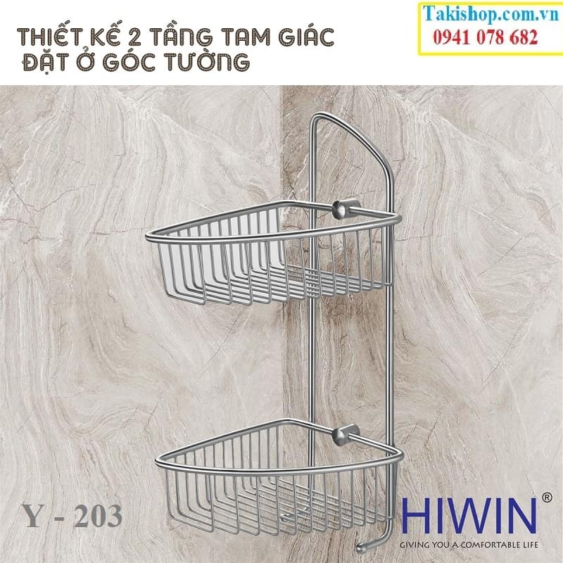 Giỏ để đồ 2 tầng tam giác inox 304 cao cấp Hiwin Y-203