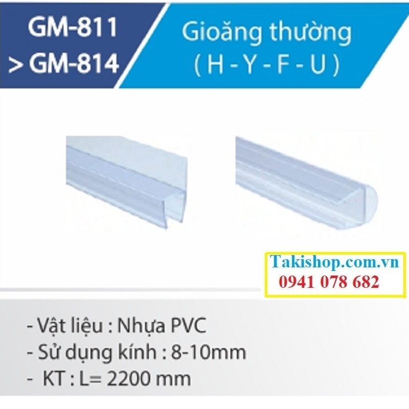 gioăng nhựa màu trắng chữ H, F, O chắn nước phòng tắm kính hãng Gymek