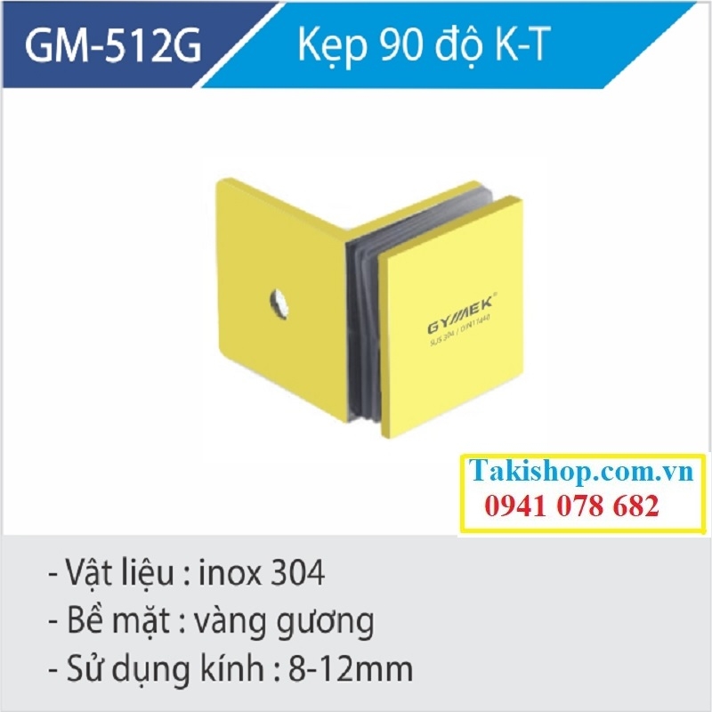 kẹp kính 90 độ kính tường màu vàng gương mã gm 512g hãng gymek