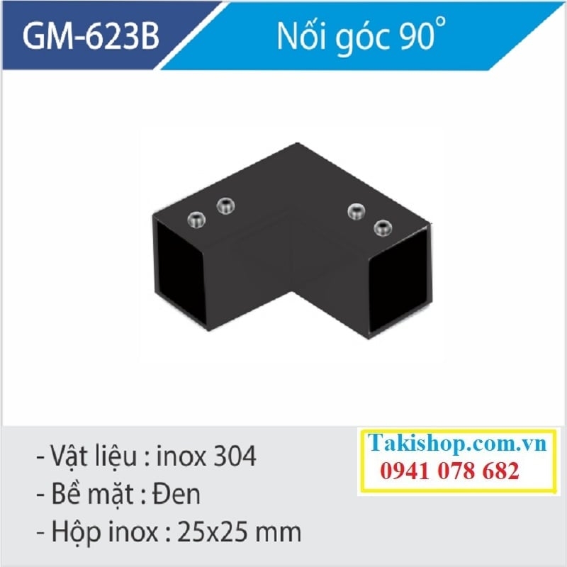 nối góc chếch 90 độ hộp vuông 25x25 phòng tắm kính màu đen hãng gymek