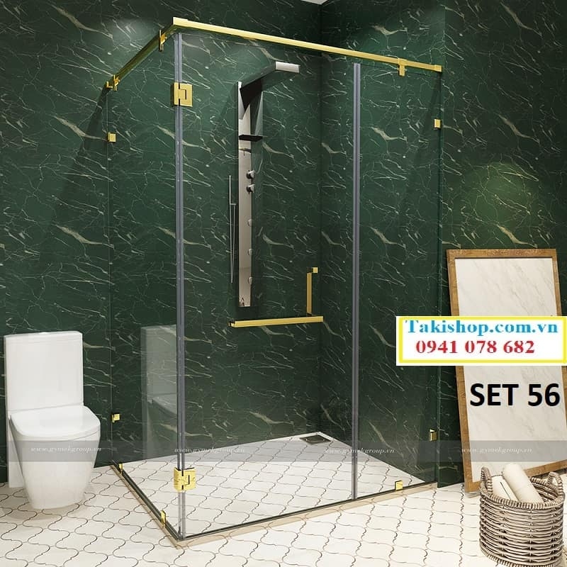 phụ kiện cabin phòng tắm kính 90 độ kính kính inox vàng gương mạ pvd set 56 hộp vuông 25x25