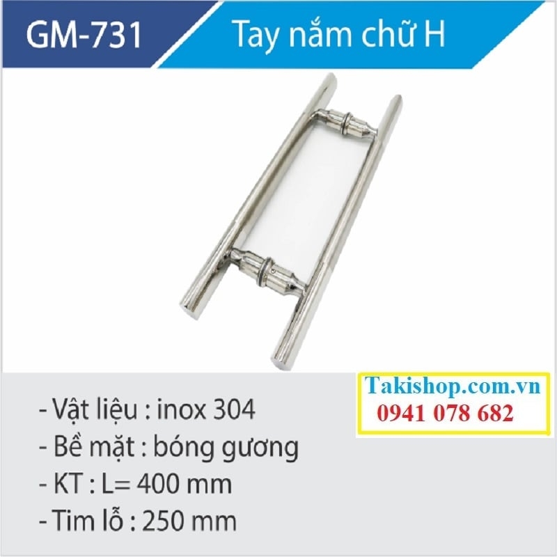 tay nắm chữ H phòng tắm kính màu trắng hãng Gymek