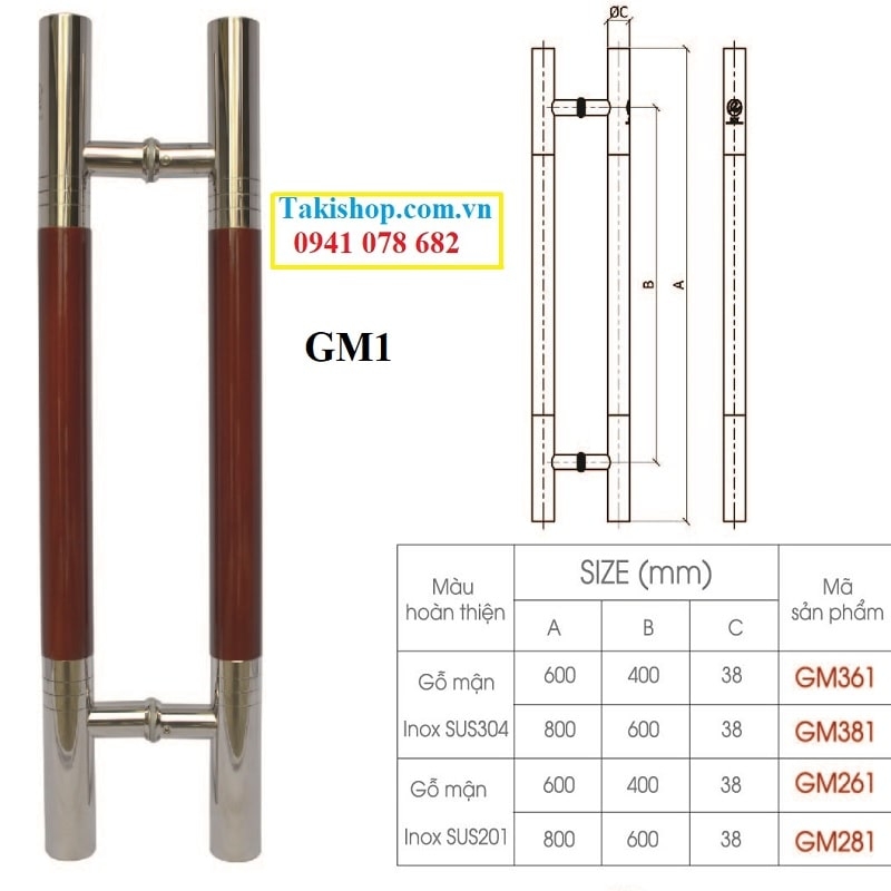 Tay nắm inox gỗ màu mận roy gm1 rẻ đẹp