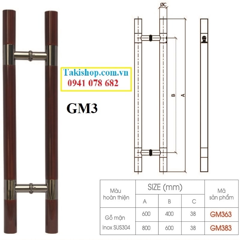 Tay nắm inox gỗ màu mận roy gm3 rẻ đẹp