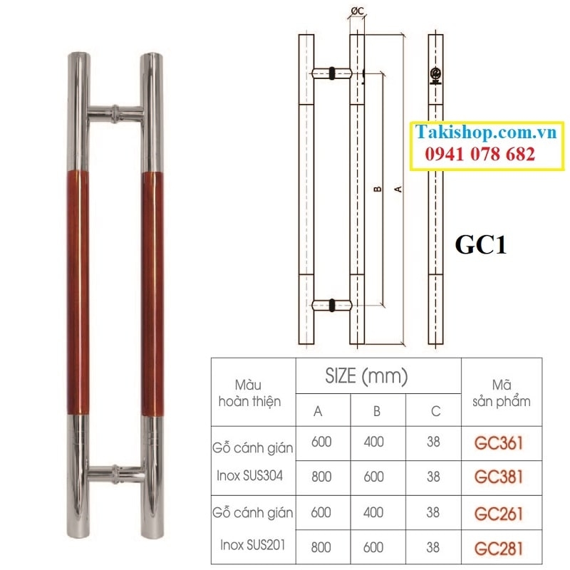 TAY NẮM ROY GC1 INOX KẾT HỢP GỖ CÁNH DÁN CHO CỬA KÍNH GIÁ RẺ