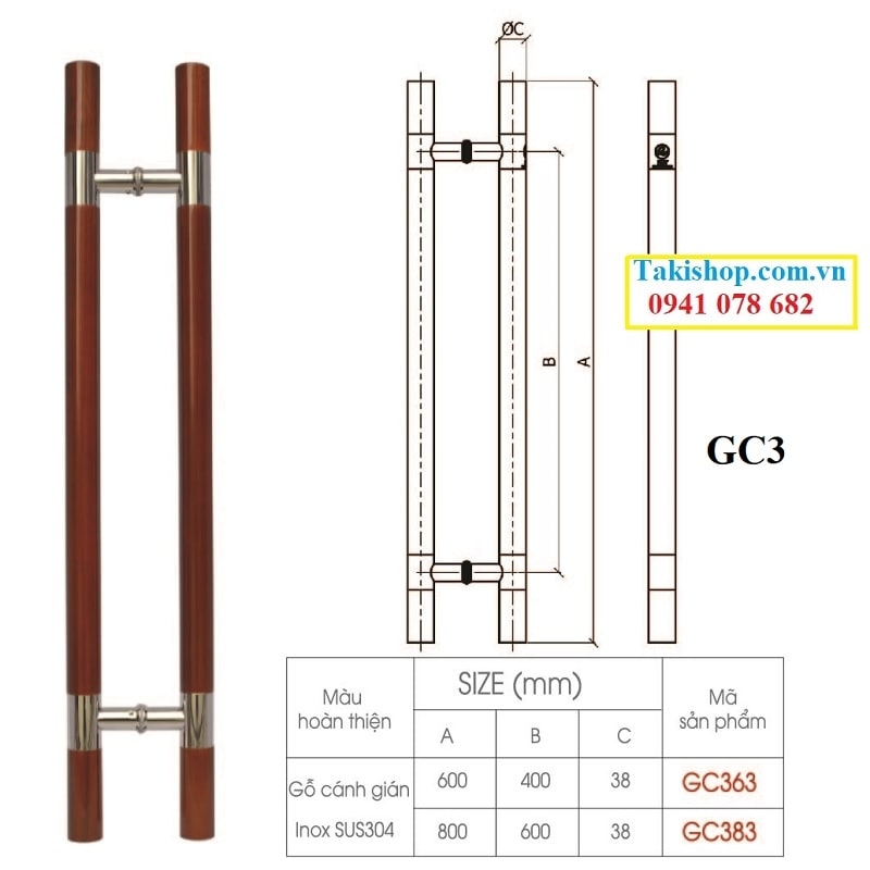 Tay nắm inox gỗ roy gc3 rẻ đẹp