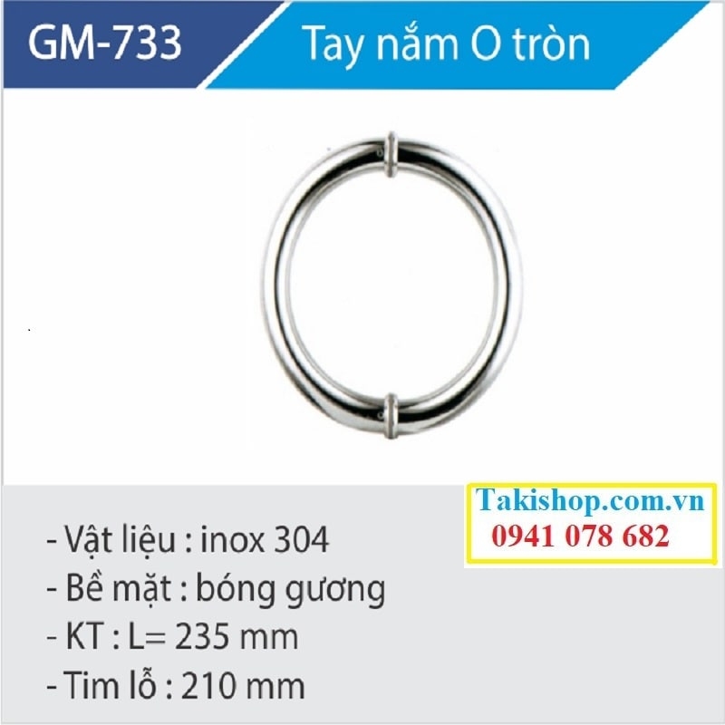 tay nắm vòng tròn O ống tròn phòng tắm kính hãng Gymek màu trắng