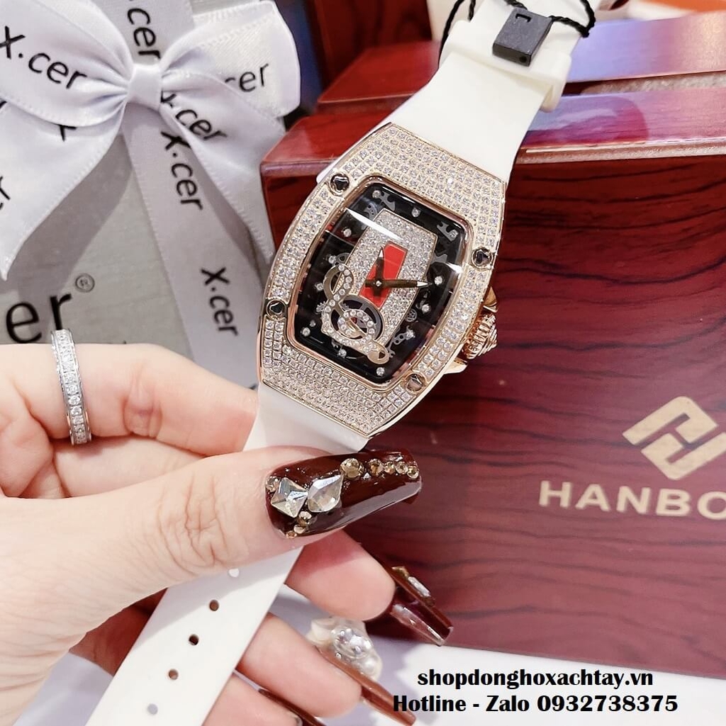 Đồng Hồ Hanboro Nữ Dây Silicon Trắng Nốt Nhạc Lõi Đỏ Rose Chính Hãng ...
