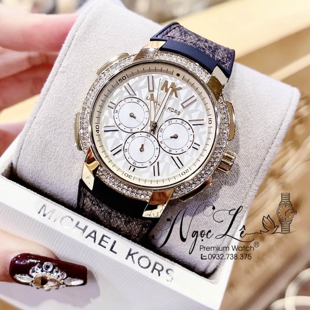 Đồng Hồ Nữ Michael Kors Oversized Pavé MK6948 Dây Da Nâu Size 42mm Shop ...