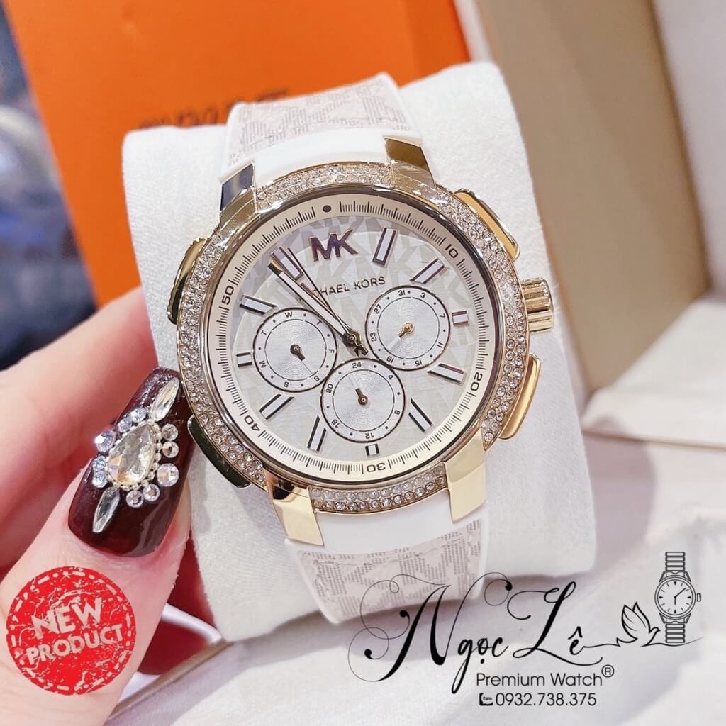 Đồng Hồ Nữ Michael Kors Oversized MK7221 Dây Da Trắng Kem 42mm Shop ...