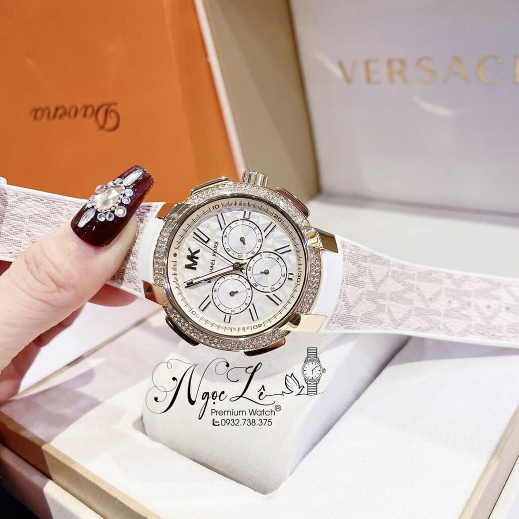 Đồng Hồ Nữ Michael Kors Oversized MK7221 Dây Da Trắng Kem 42mm Shop ...