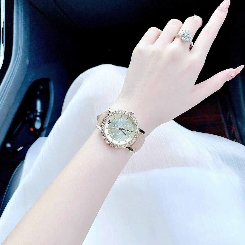 Đồng Hồ Nữ Michael Kors MK2986 Dây Da Nâu Mặt Vàng Đính Đá 38mm Shop ...