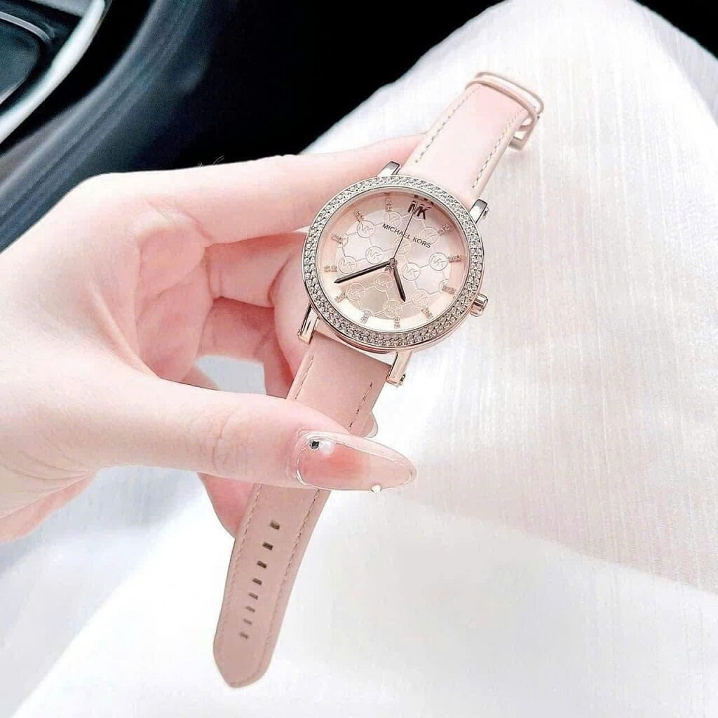 Đồng Hồ Nữ Michael Kors MK2987 Dây Da Hồng Mặt Rose Gold Đính Đá 38mm ...