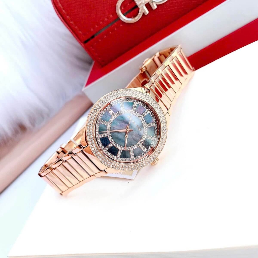 Đồng Hồ Nữ Michael Kors MK3397 Mặt Xà Cừ Đính Đá Kim Loại Vàng Hồng 37 ...