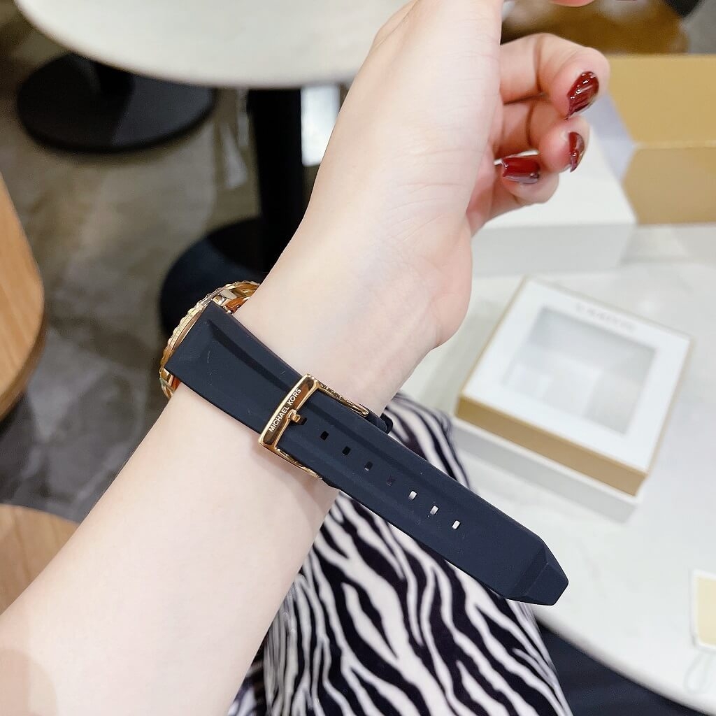 Đồng Hồ Nữ Michael Kors MK6852 Dây Silicone Đen Vỏ Rose Gold Size 40mm ...