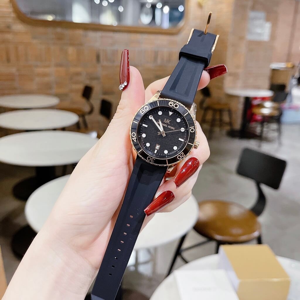 Đồng Hồ Nữ Michael Kors MK6852 Dây Silicone Đen Vỏ Rose Gold Size 40mm ...