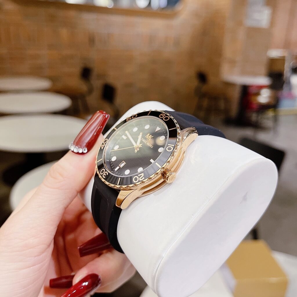 Đồng Hồ Nữ Michael Kors MK6852 Dây Silicone Đen Vỏ Rose Gold Size 40mm ...