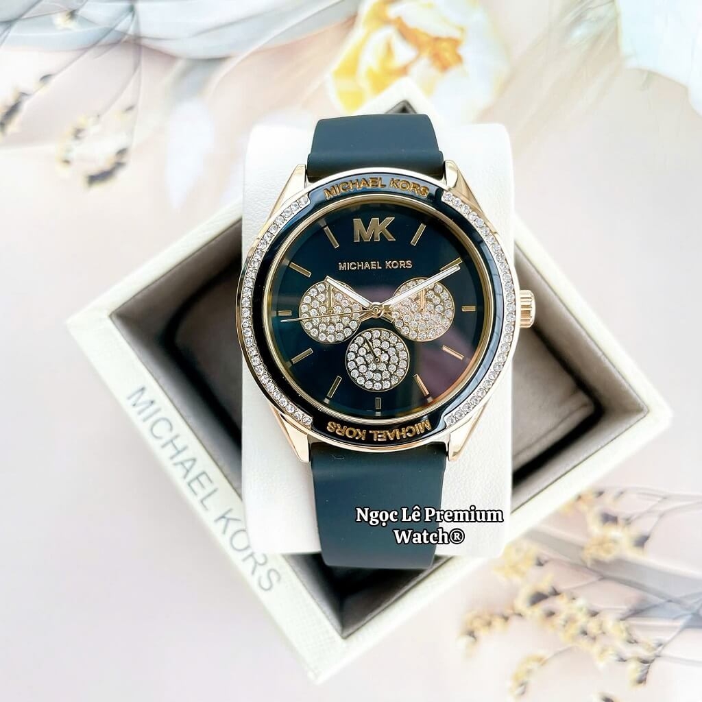 Đồng Hồ Nữ Michael Kors MK6944 Dây Silicone Đen Đính Đá Vỏ Vàng 40mm ...