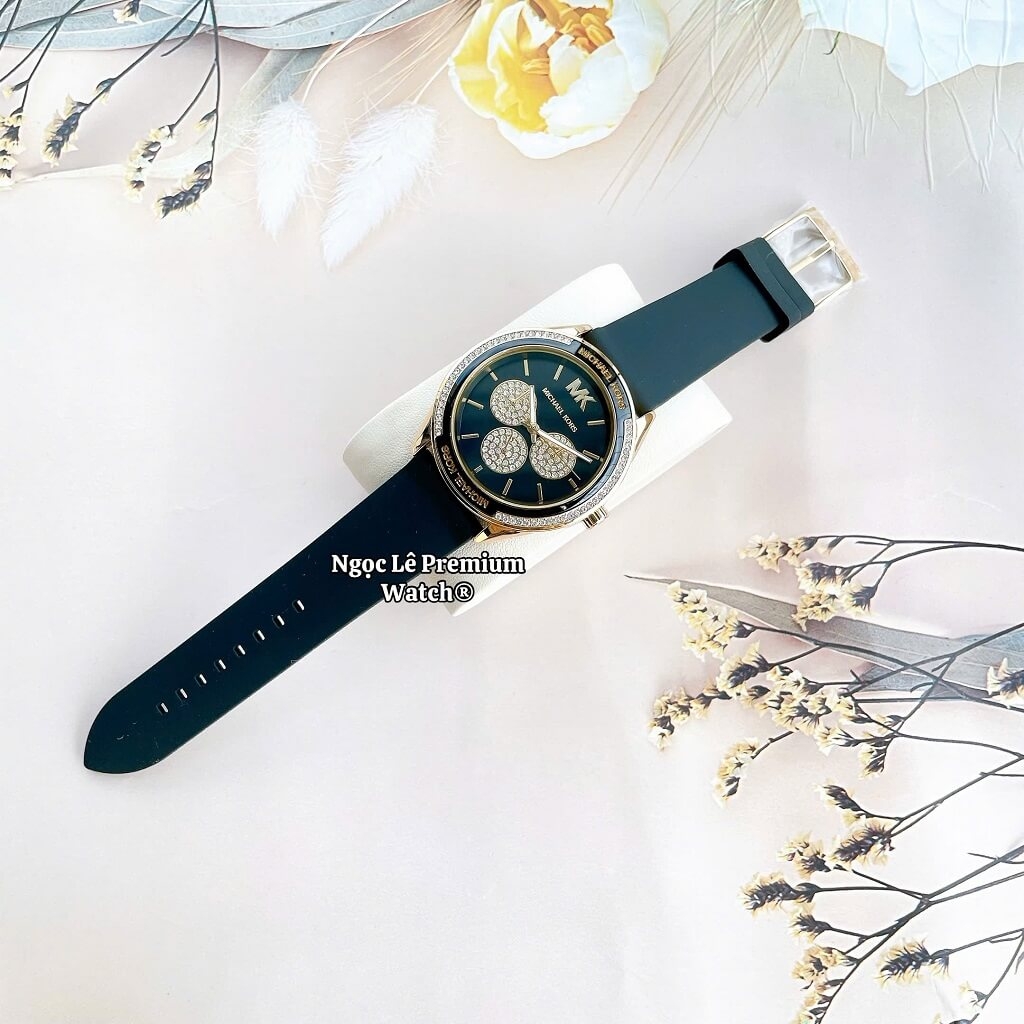 Đồng Hồ Nữ Michael Kors MK6944 Dây Silicone Đen Đính Đá Vỏ Vàng 40mm ...